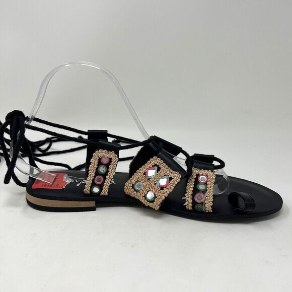 Free People Mantra Mirror Sandals Black Boho Gladiator Lace Up EU 39 Women’s 8.5 - Picture 8 of 12
